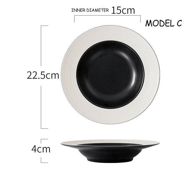 Japanese Inspired Black and White Ceramic Plates