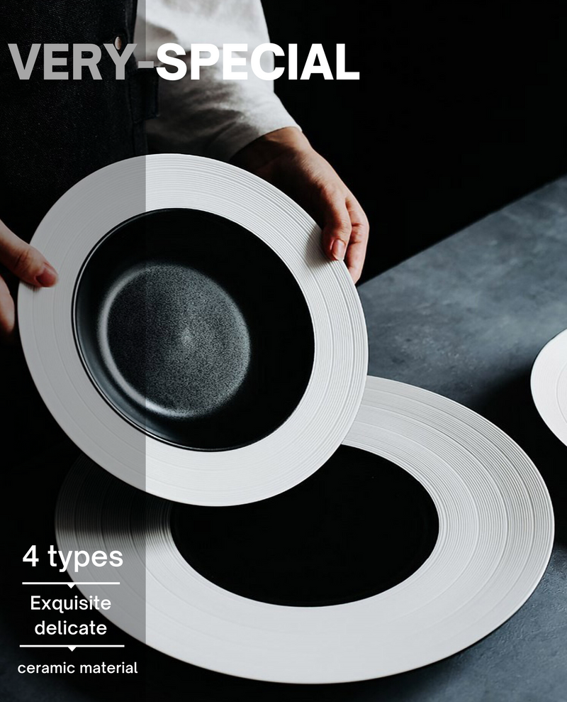 Japanese Inspired Black and White Ceramic Plates